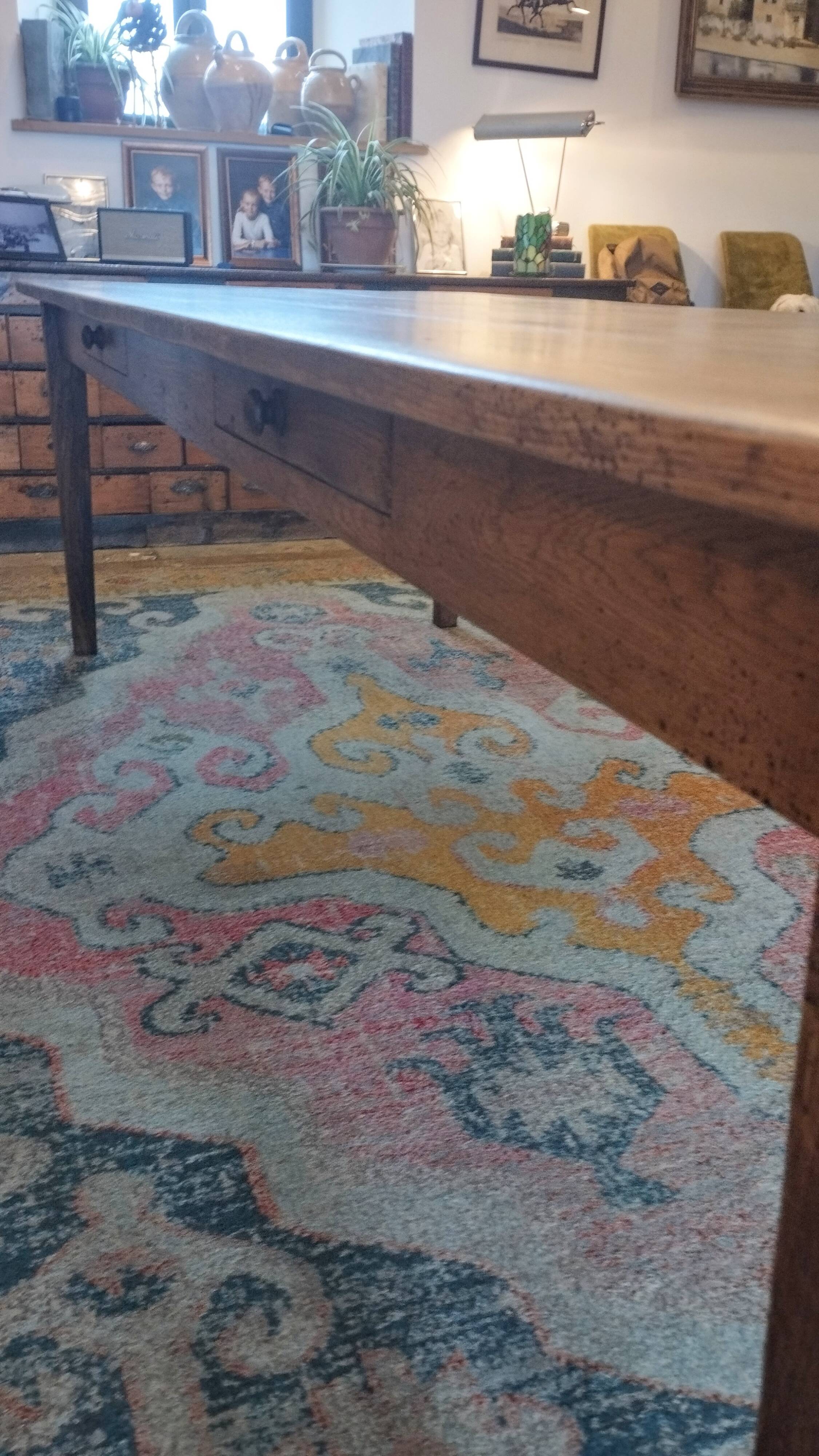 XXL solid oak farmhouse table 260x100 patinated two drawers