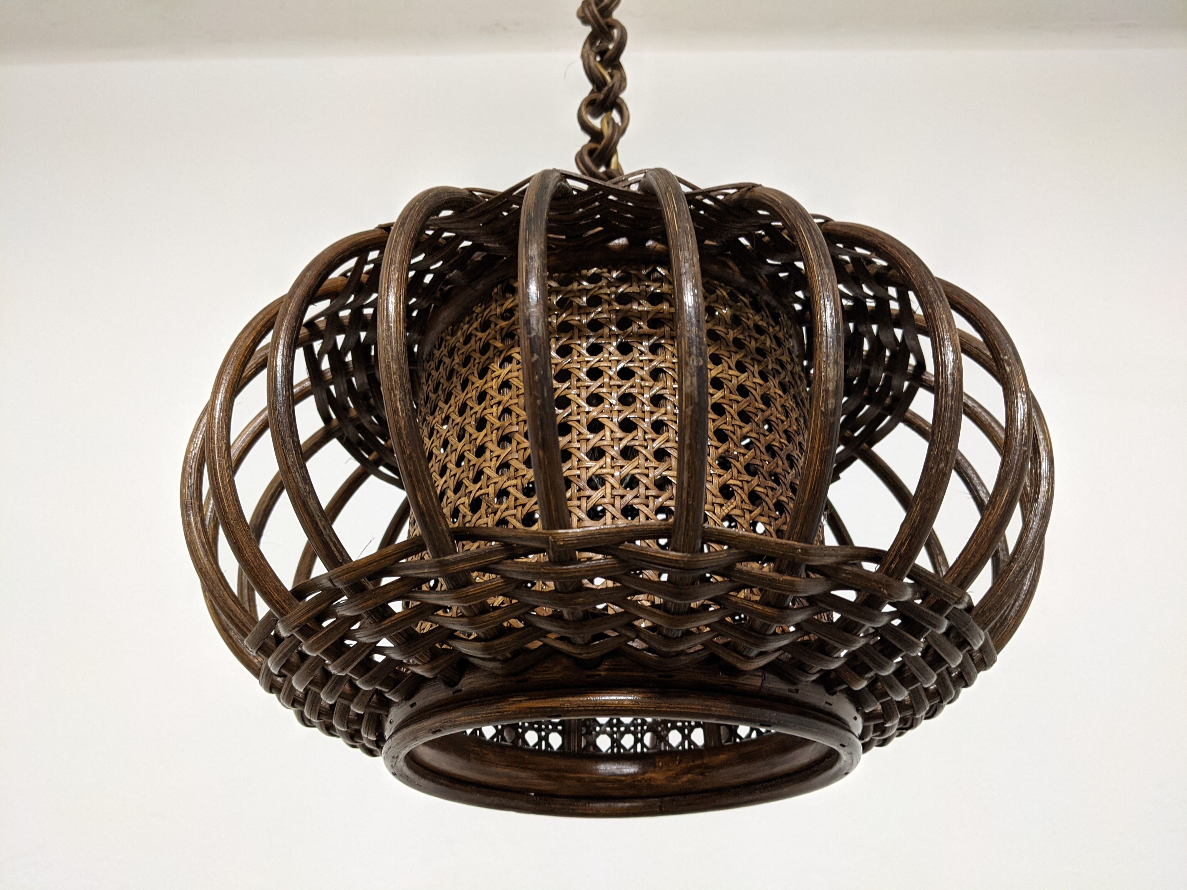 Suspension en bambou et cannage des années 70