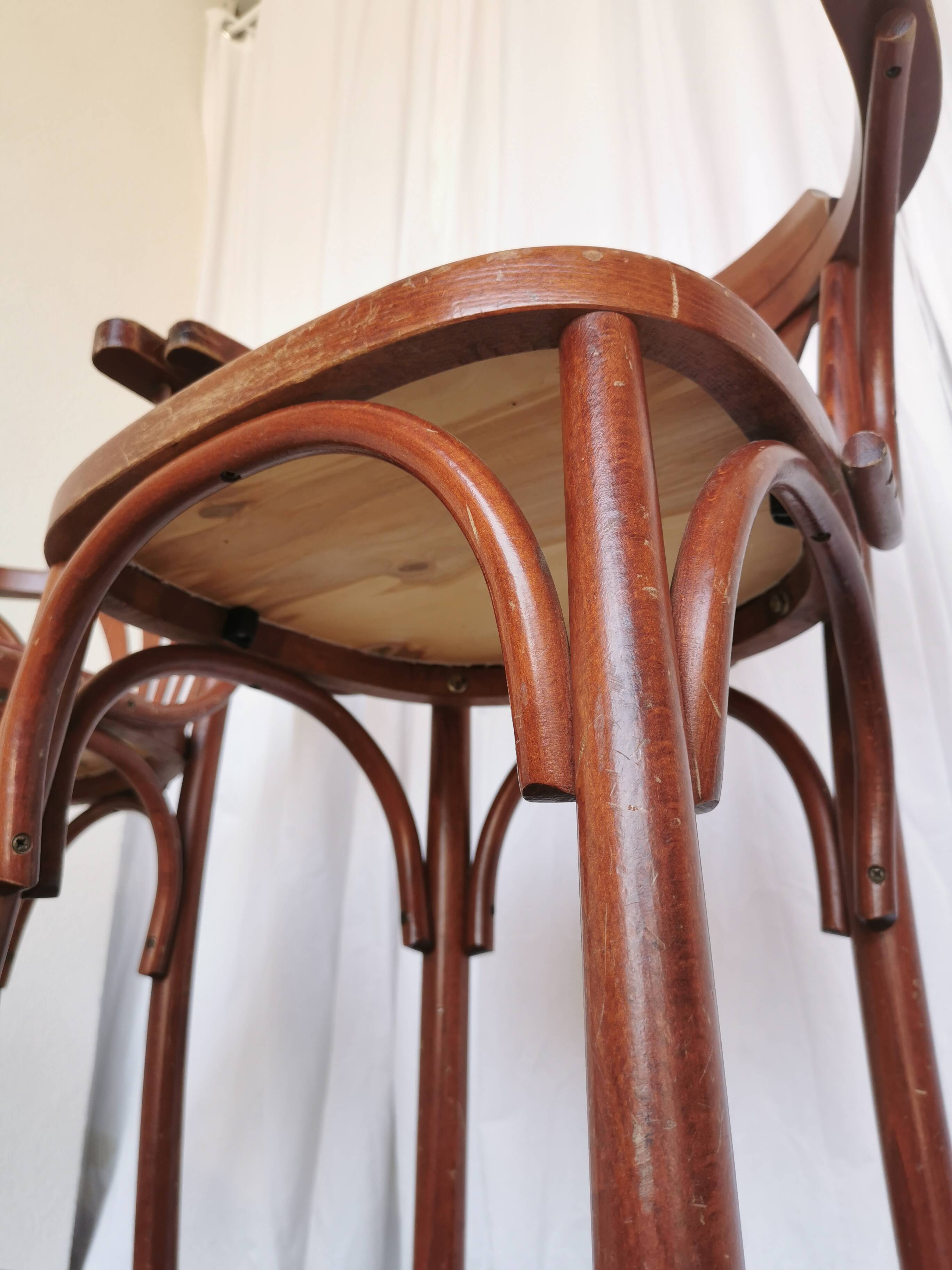 Set of 2 Vintage Bar Chairs: Red Leather Seat, High Pub Stools