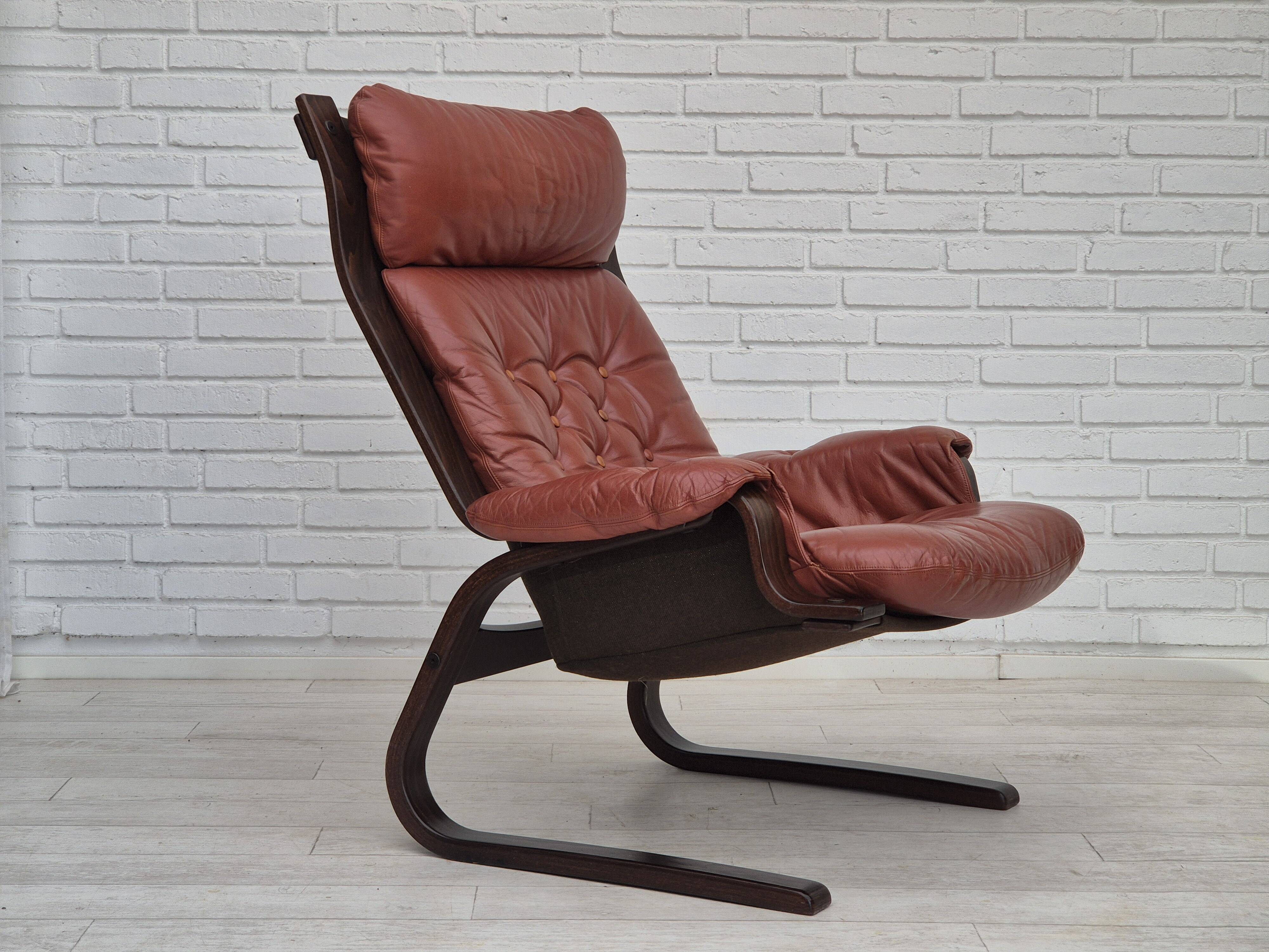 1970s, Scandinavian design, lounge chair, original very good condition, brown leather.