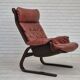 Années 1970, design scandinave, chaise longue, d'origine très bon état, cuir marron.
