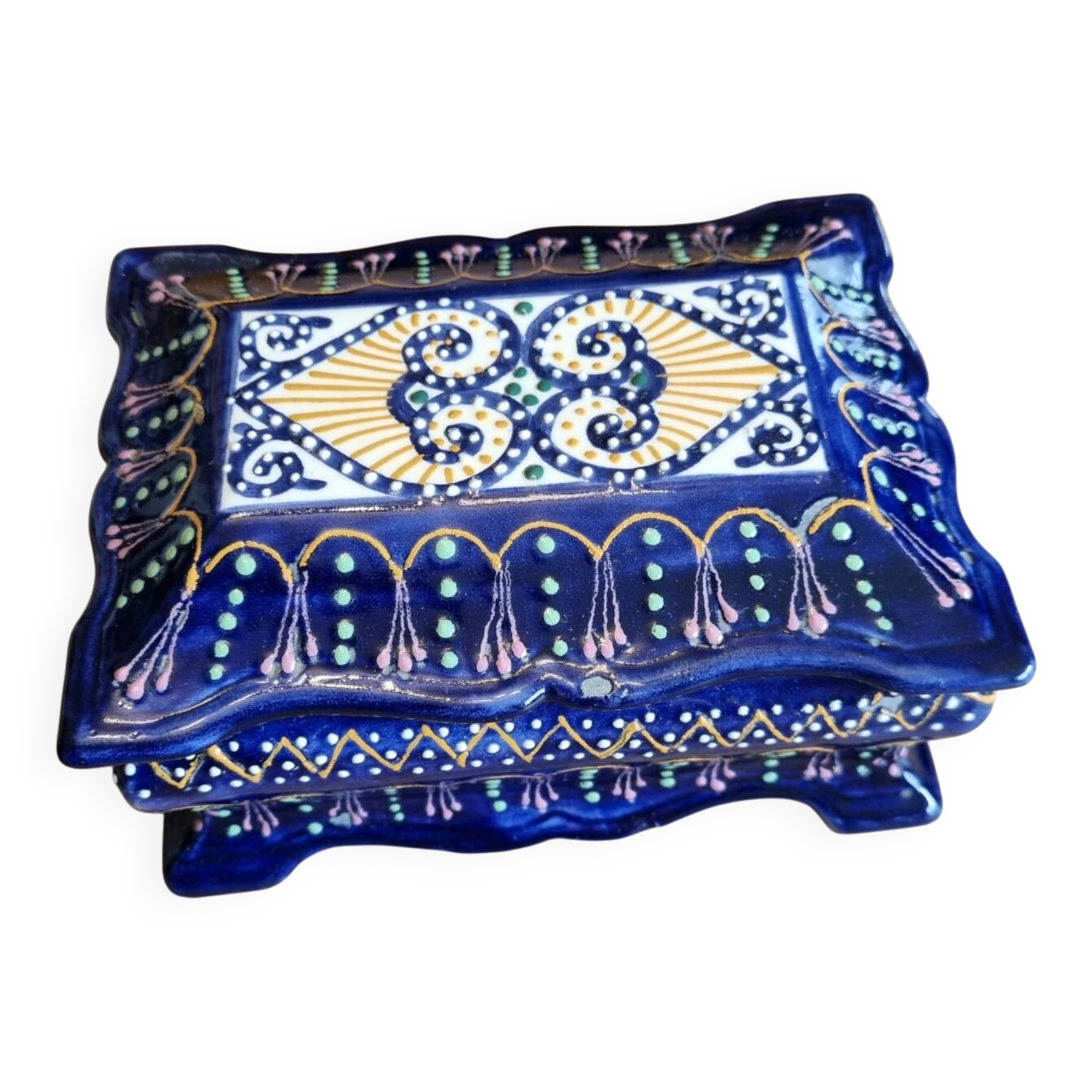 Ceramic box HB Henriot Quimper pointillism