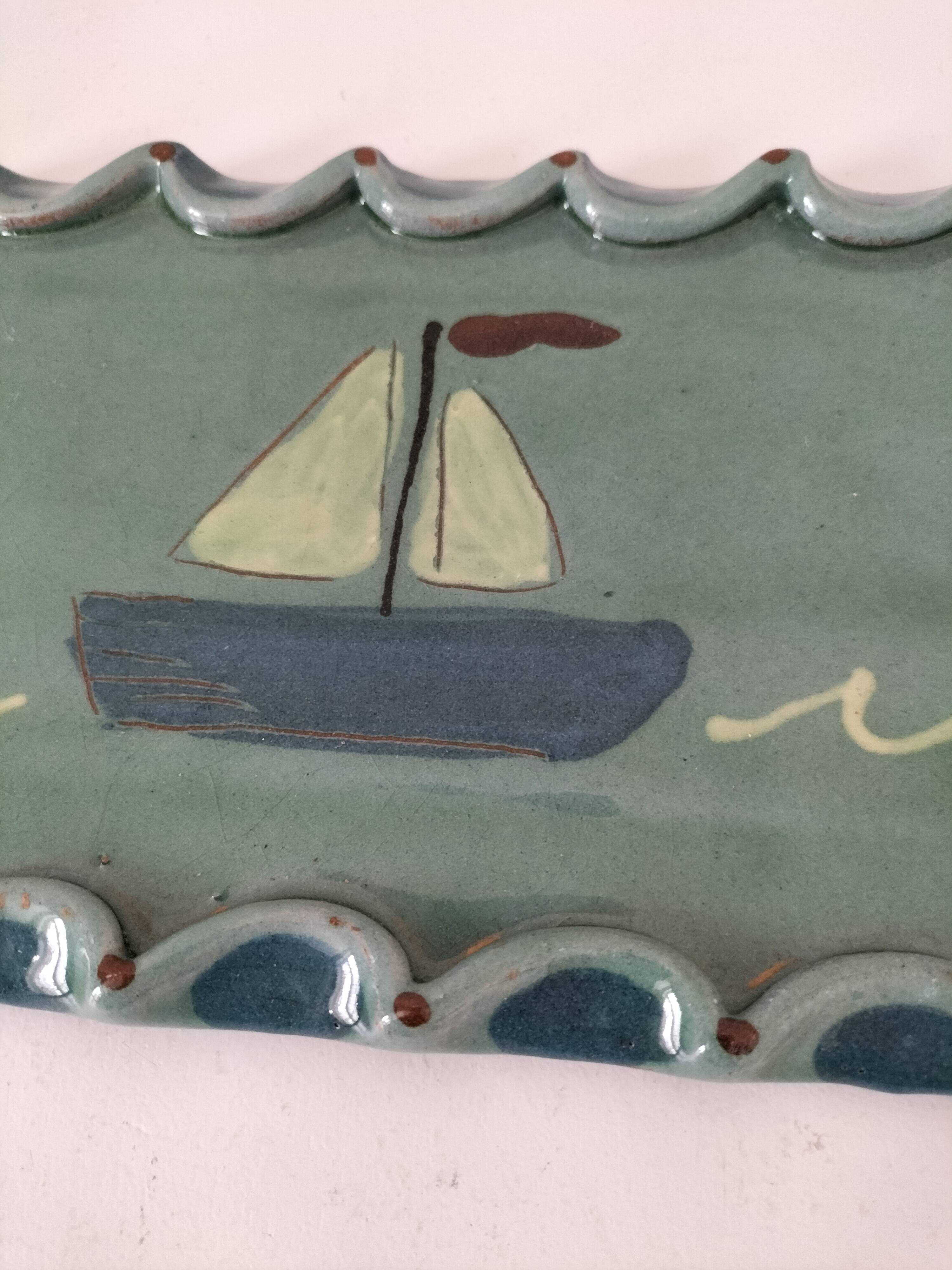 Decorative handcrafted dish – glazed earthenware, marine decor – 80s/90s