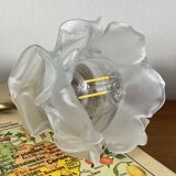 Swan neck wall light in brass with rose petal glass shade.