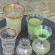 Set of 5 vases in green granite glass and vintage gold