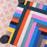 Moroccan stool in wood and multicolored nylon