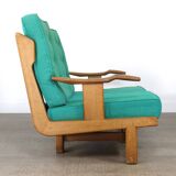 Rare Guillerme & Chambron Solid Oak Sofa, France 1960s