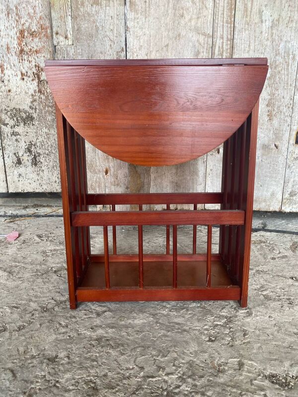 Meuble Chevet Bout Table Ancien Bois Tablette Pliante Porte Revues Vin
