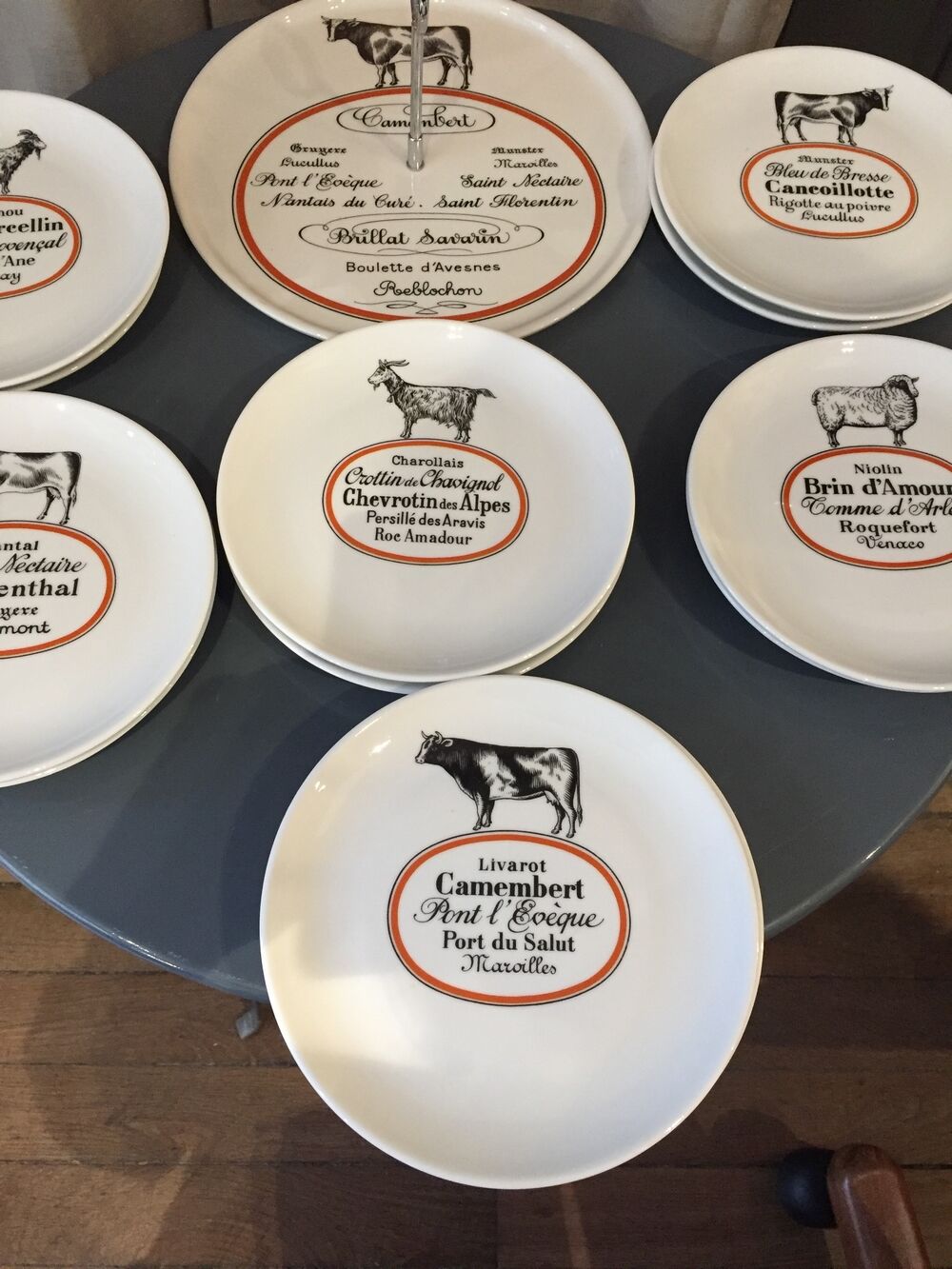 CHEESE SERVICE 12 PLATES AND PORCELAIN TRAY AUTEUIL CREATION JACQUES LOBJOY