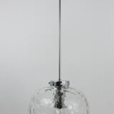 Grande lampe suspension globe en verre à bulles Limburg & chrome, Allemagne, années 1970