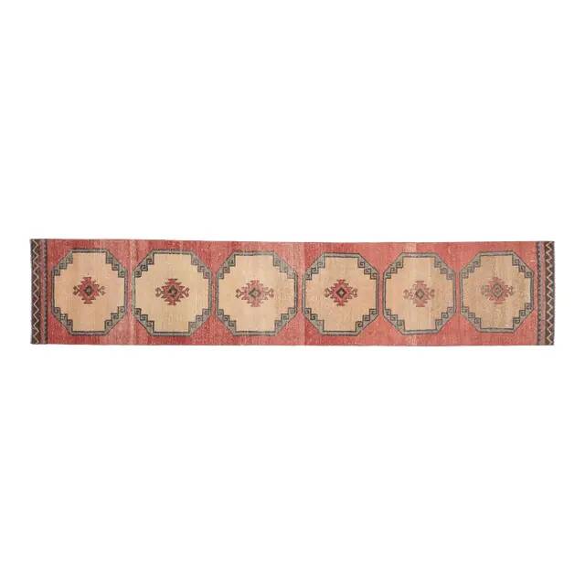 Turkish runner, vintage Oushak wool runner, geometric 70s runner 78x411