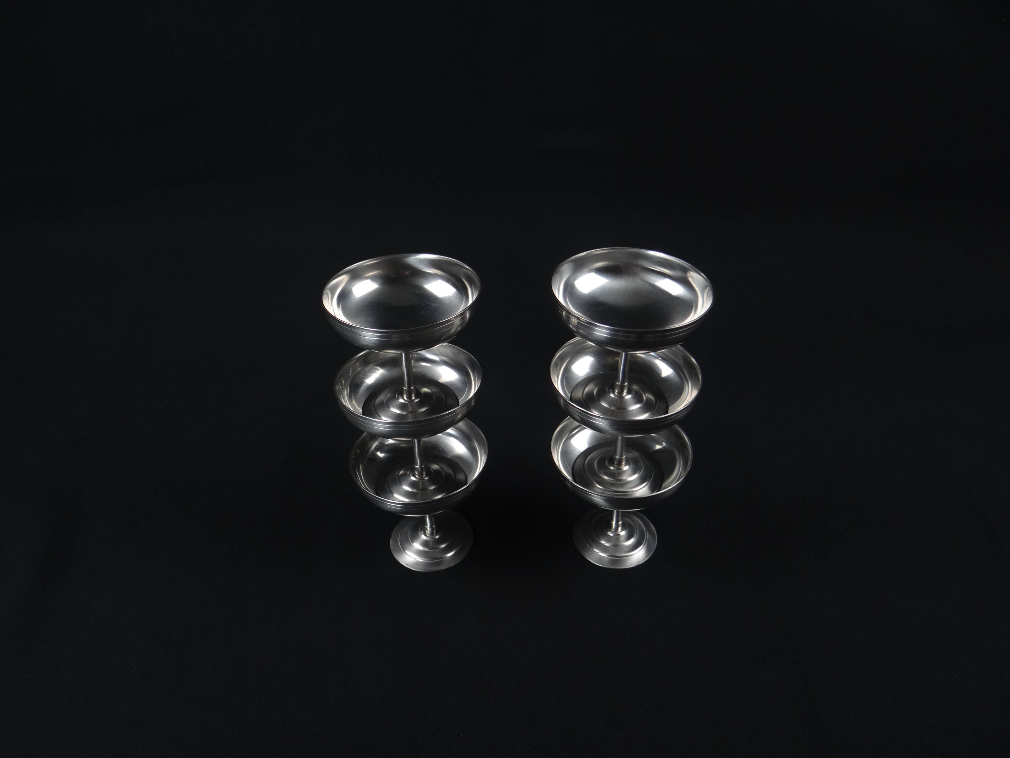 6 stainless steel ice cream cups on foot Létang Rémy stainless steel Made in France