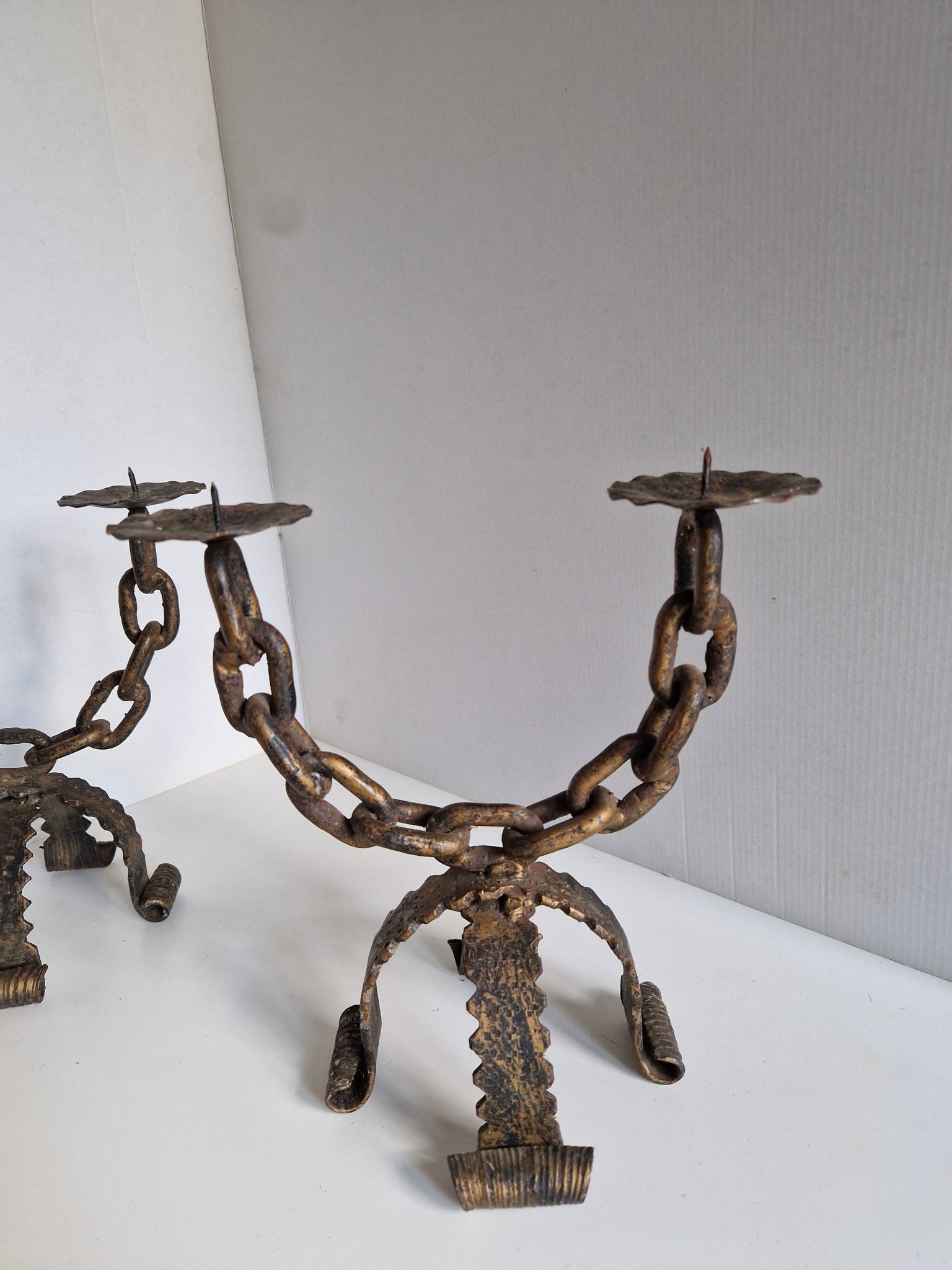 Paire de chandeliers, candélabres brutalistes, années 60-70