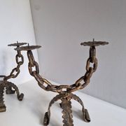 Paire de chandeliers, candélabres brutalistes, années 60-70