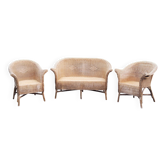 Pair of armchairs and bench in rattan and bamboo from the 60s/70s