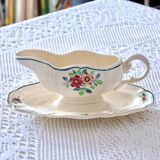Large old hand-painted Sarreguemines Amazonas gravy boat