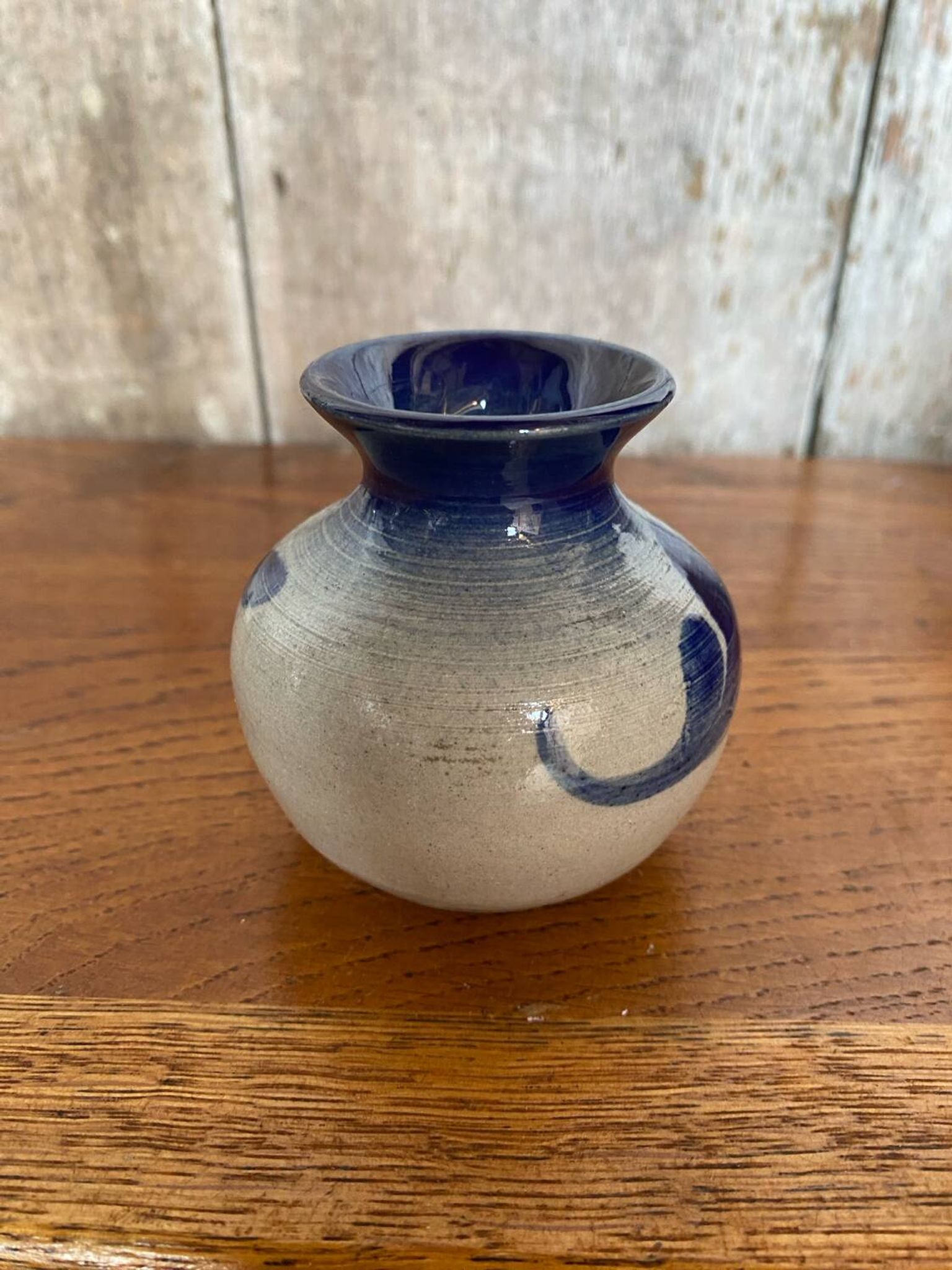 Antique alsace vase anne ehret grey blue stoneware vintage flower decor