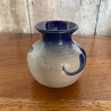 Ancien vase alsace anne ehret grès gris bleu décor fleurs vintage