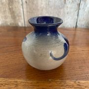 Antique alsace vase anne ehret grey blue stoneware vintage flower decor