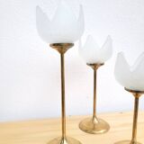 Set of 3 flower candle holders in gold-plated brass