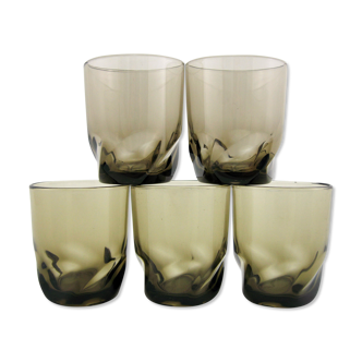 Set of 5 glass cups Luminarc Arcoroc France 70s