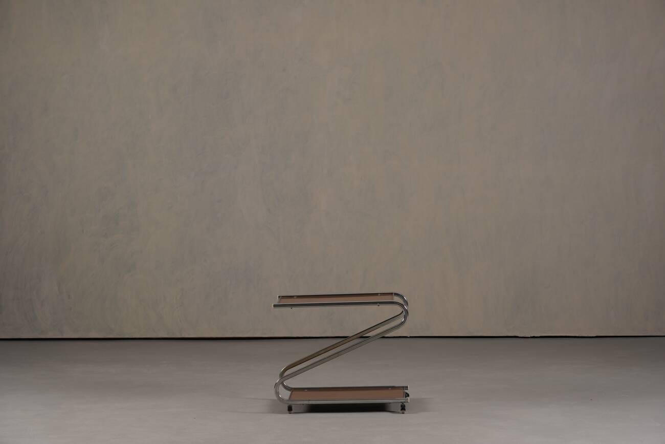 Vintage aluminium and plywood bar cart, Germany 1980s