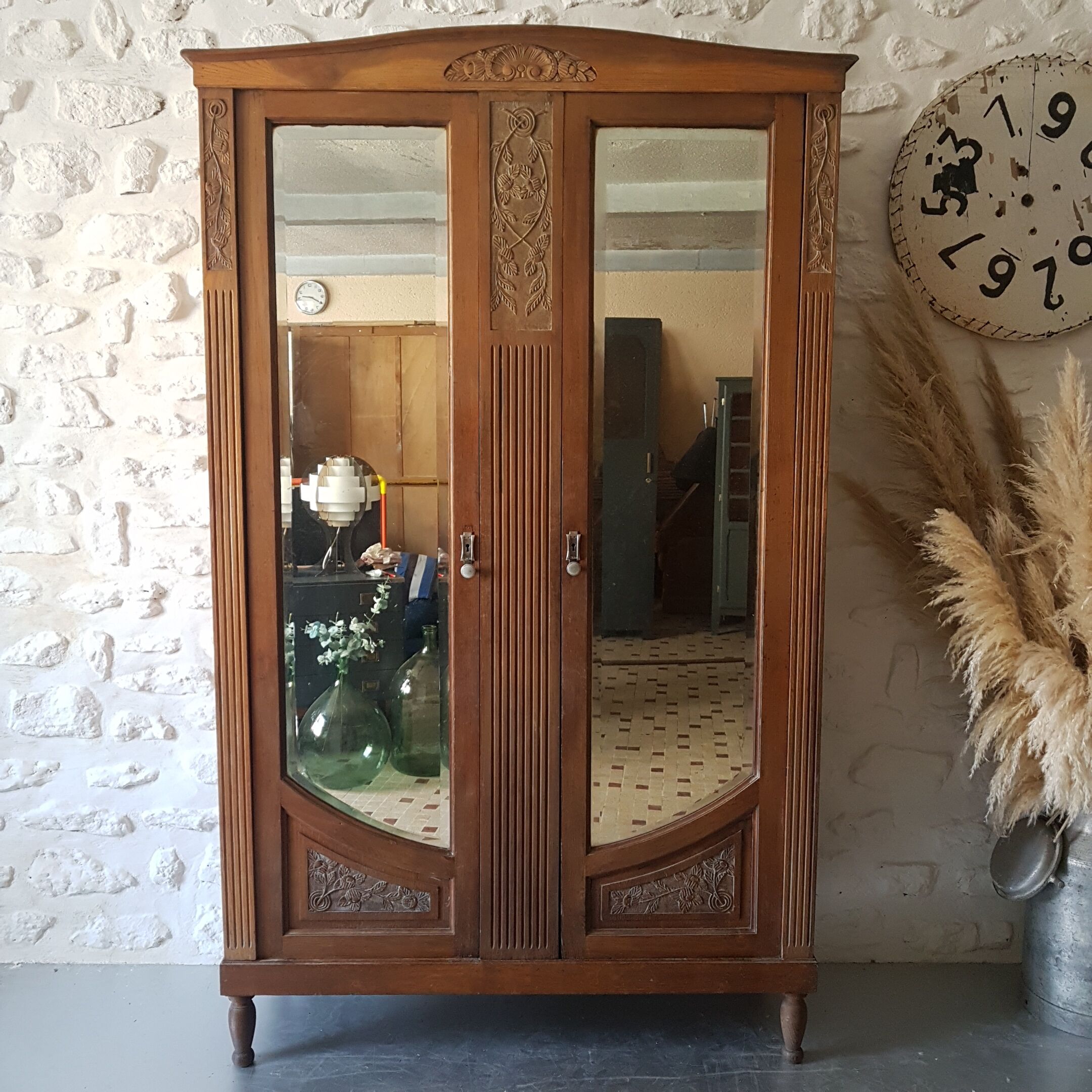 Large wardrobe with glass Deco / mirror