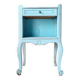 Small vintage bedside table in azure blue patina.