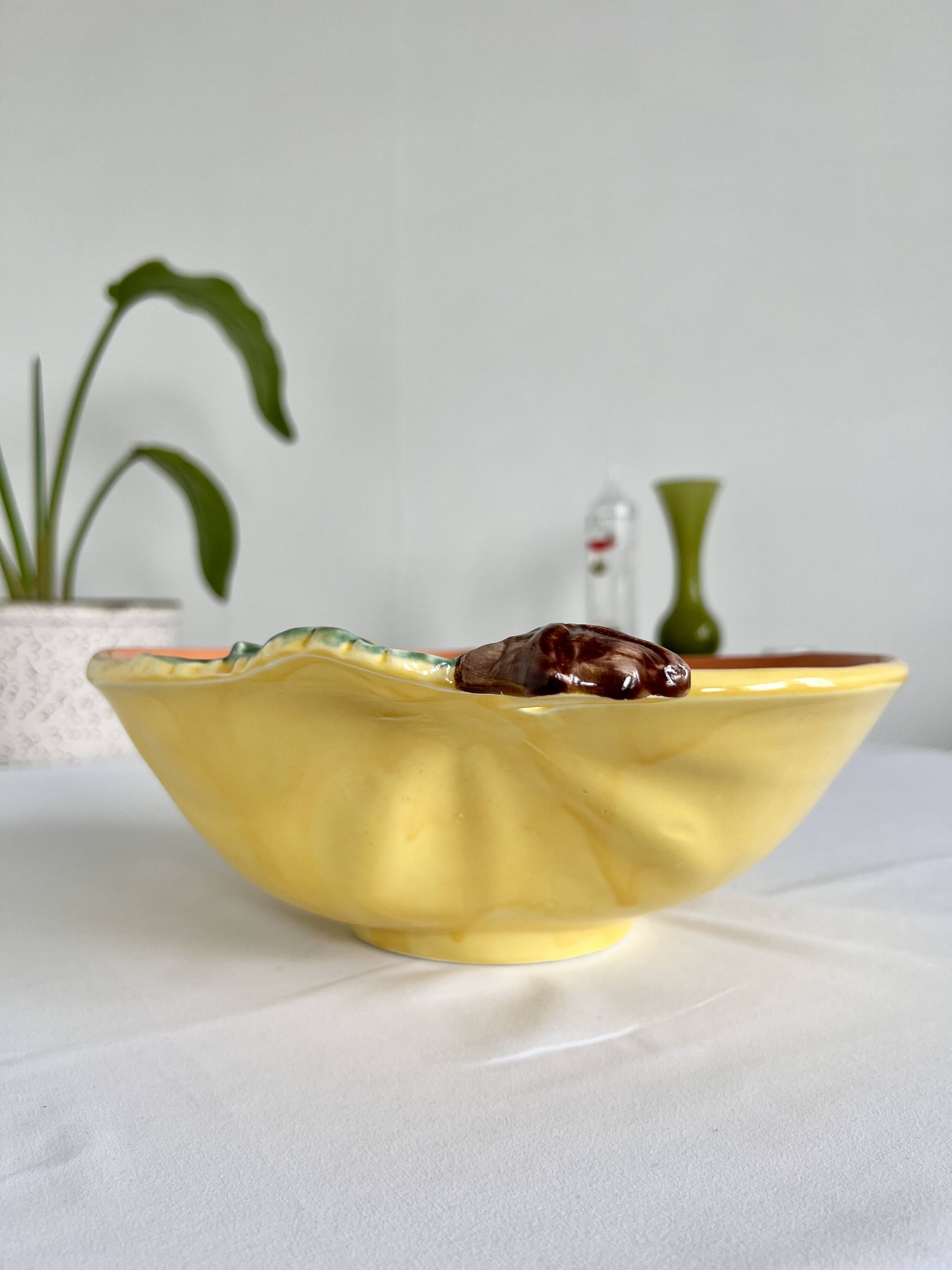 Large vintage salad bowl slip apple shape hand painted earthenware