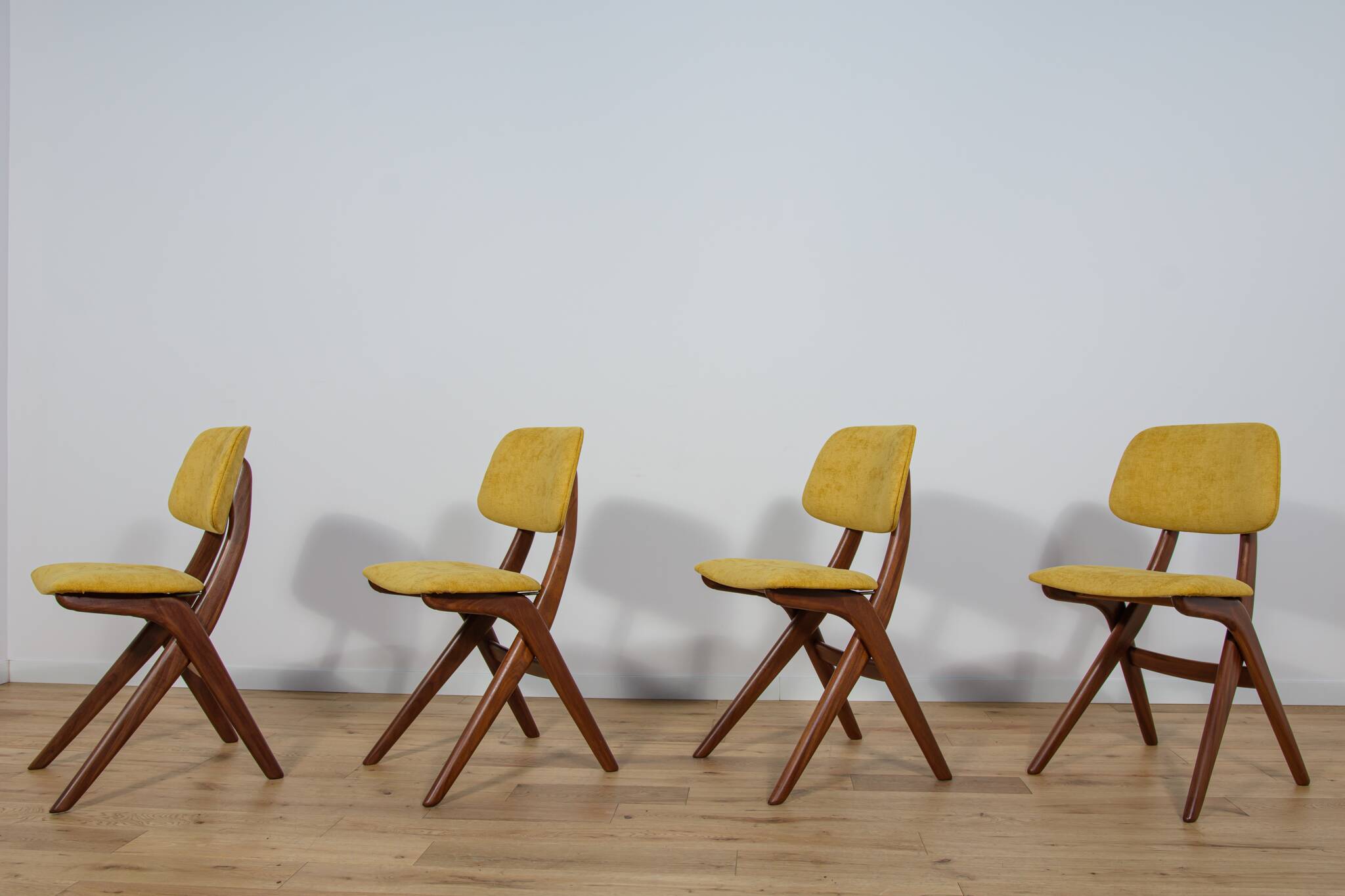 Mid-Century Teak Dining Chairs  Scissor by Louis van Teefelen for Wébé, Netherlands, 1950s, Set of 4