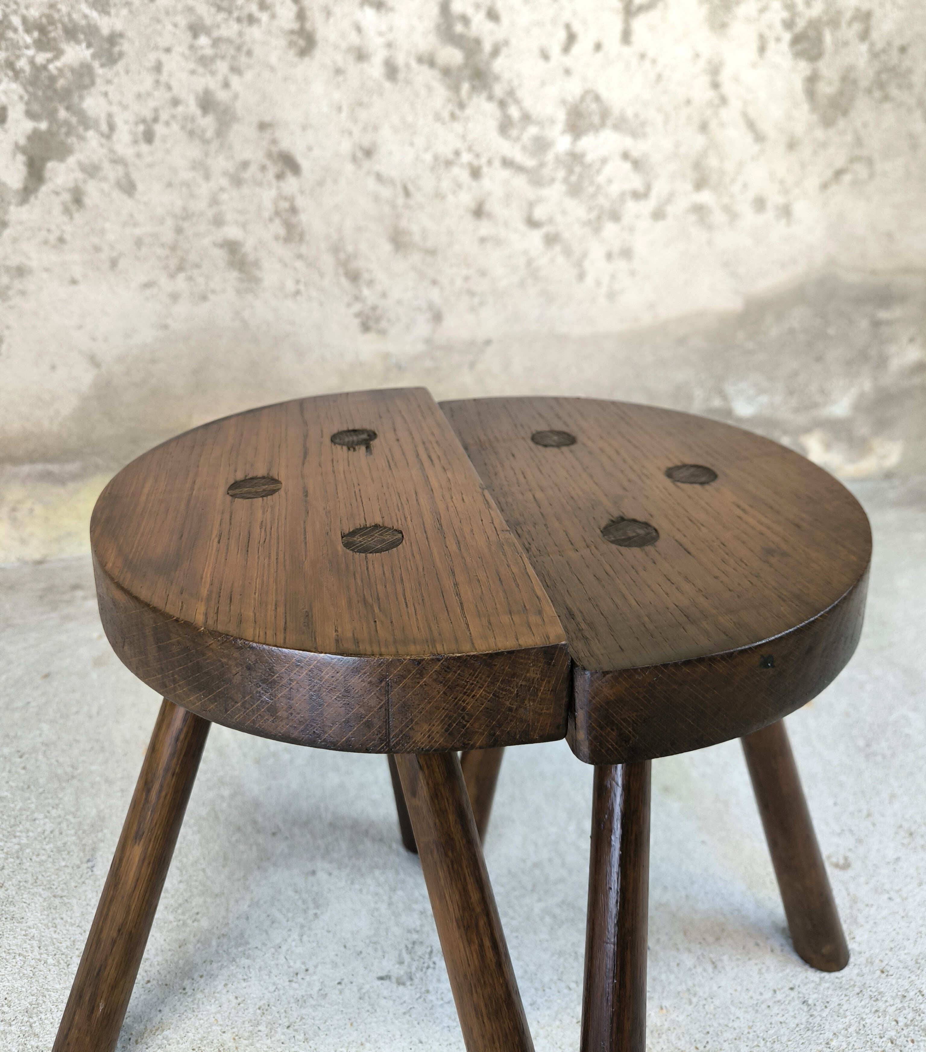 Pair of vintage tripod stools in solid wood