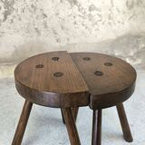 Pair of vintage tripod stools in solid wood