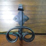 Wooden wall coat rack and its 4 wrought iron hangers, 60s