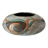Vase boule Raku moderniste effet glaçure signé