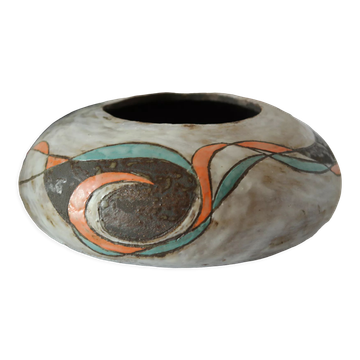 Vase boule Raku moderniste effet glaçure signé