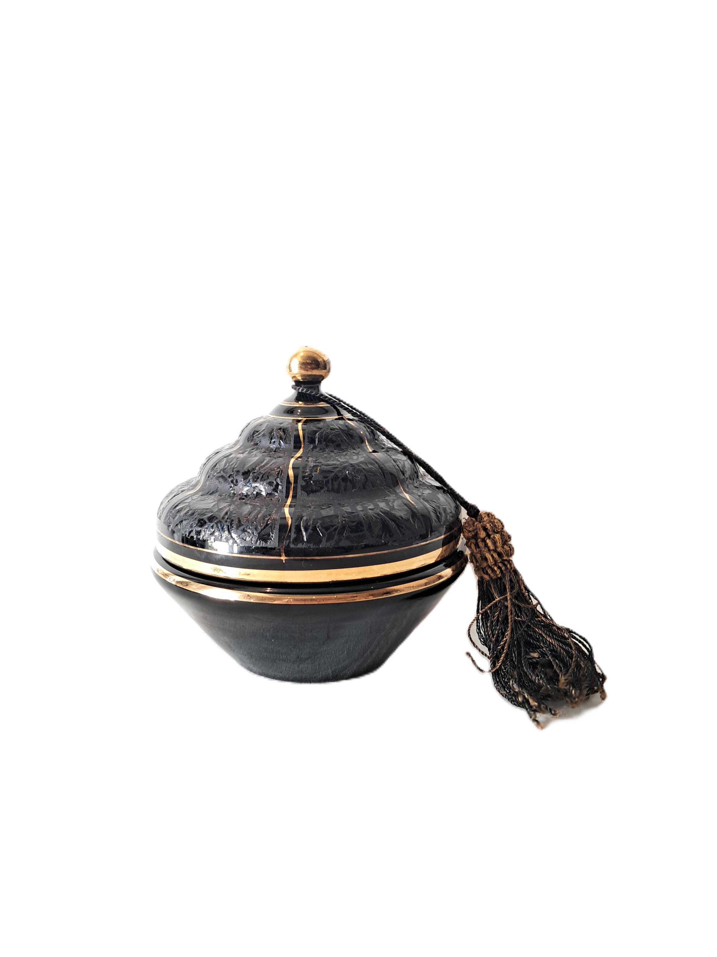 Art Deco Bonbonnière in Black Boom Hyalite Glass from the De Rupel Glassworks