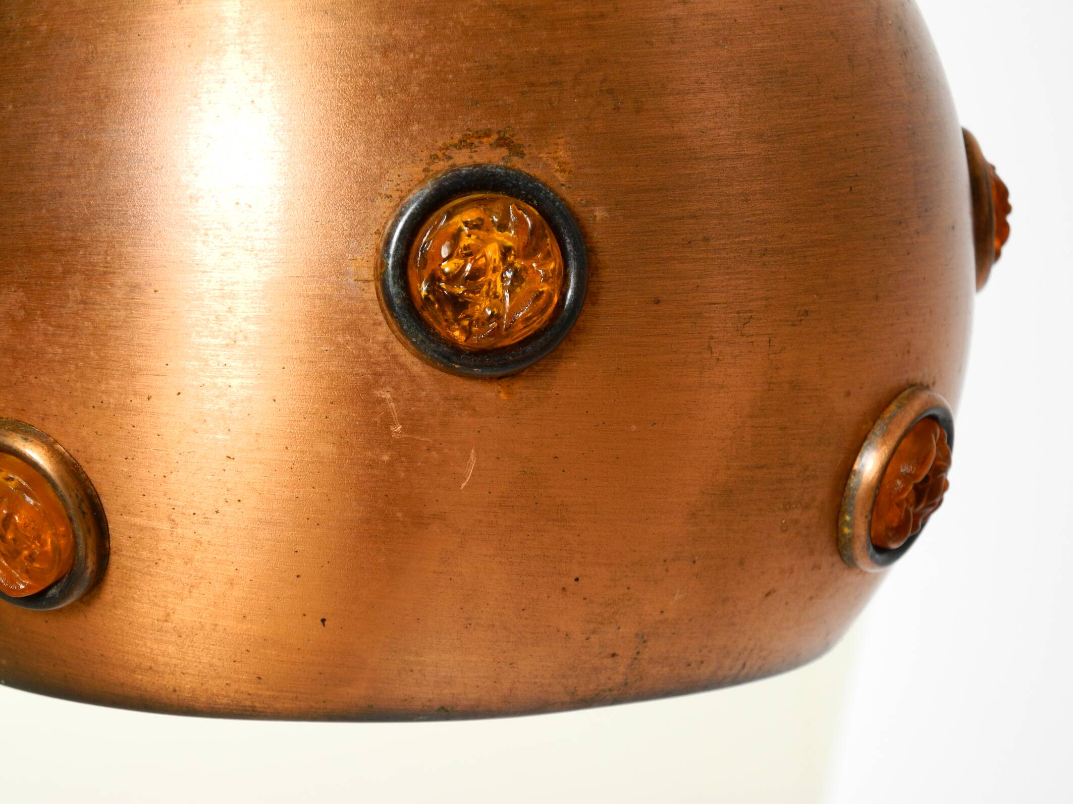 Original 1960s solid copper pendant lamp with orange synthetic glass stones
