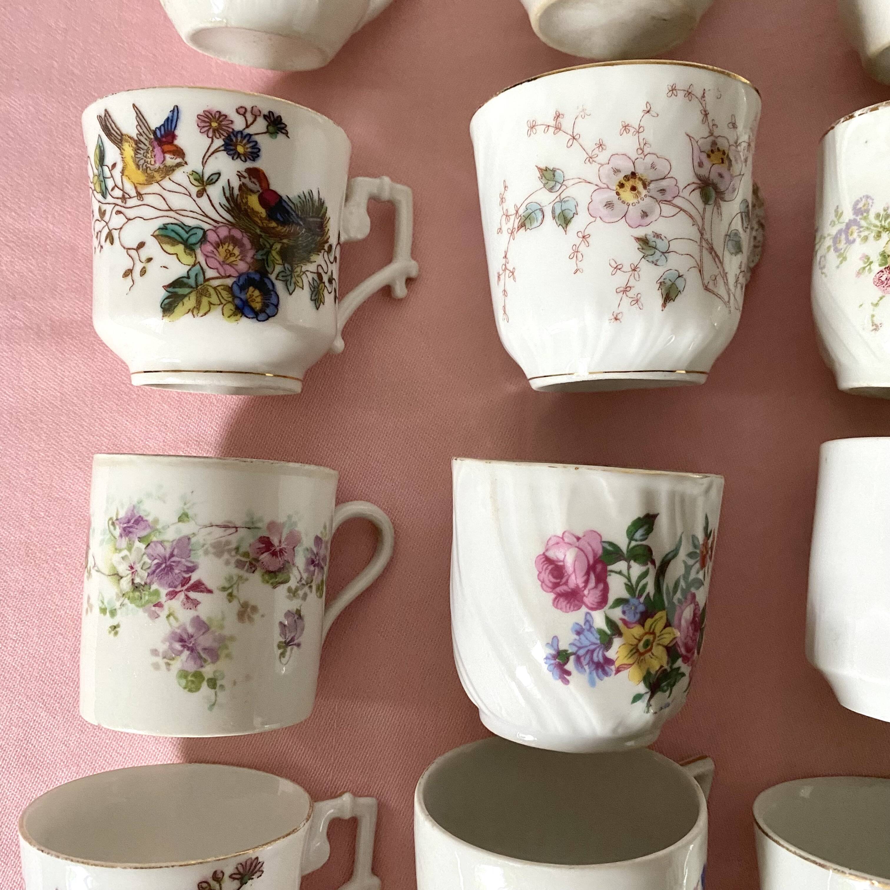 Old flowery coffee cups mismatched