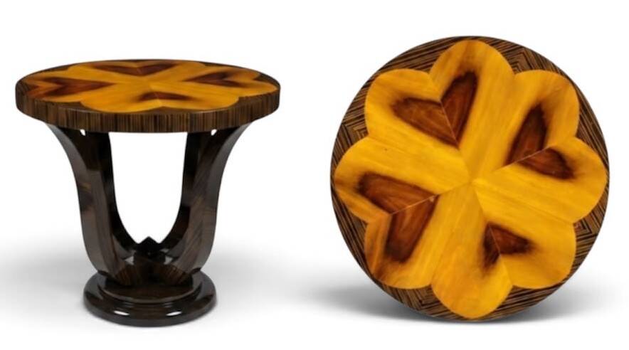 Guéridon rond Art Déco en bois de hêtre