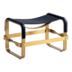 Footrest in Aged Brass and Navy Blue Leather, Contemporary Style