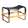 Footrest in Aged Brass and Navy Blue Leather, Contemporary Style