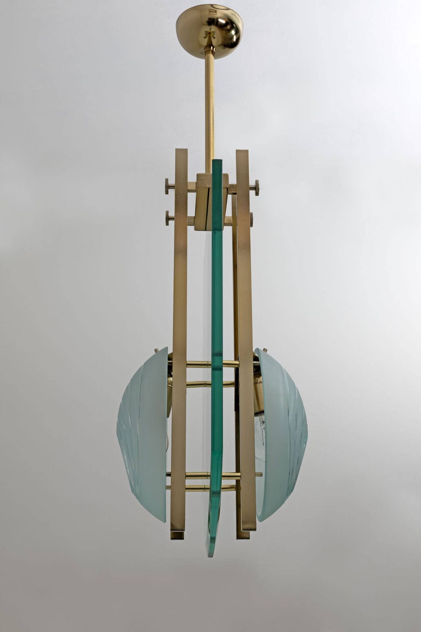 Gallotti & Radice Mid-century Modern Italian Brass and Crystal Pendant, 70s
