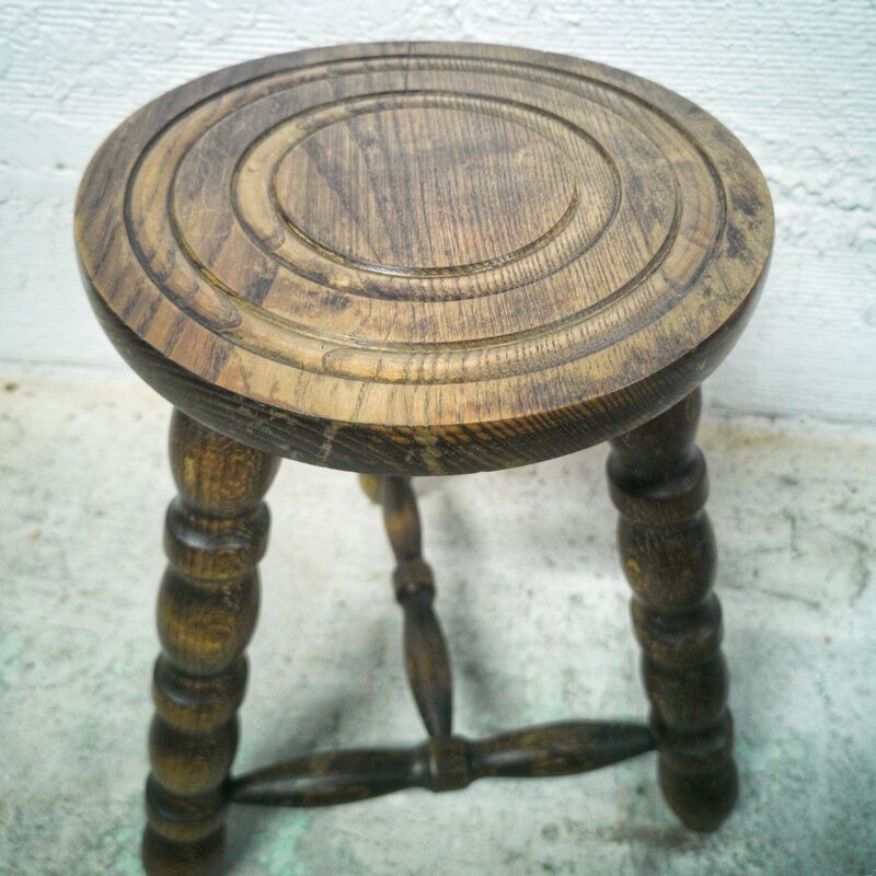 Turned wood tripod stool