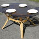 Table rattan and smoked glass 70s