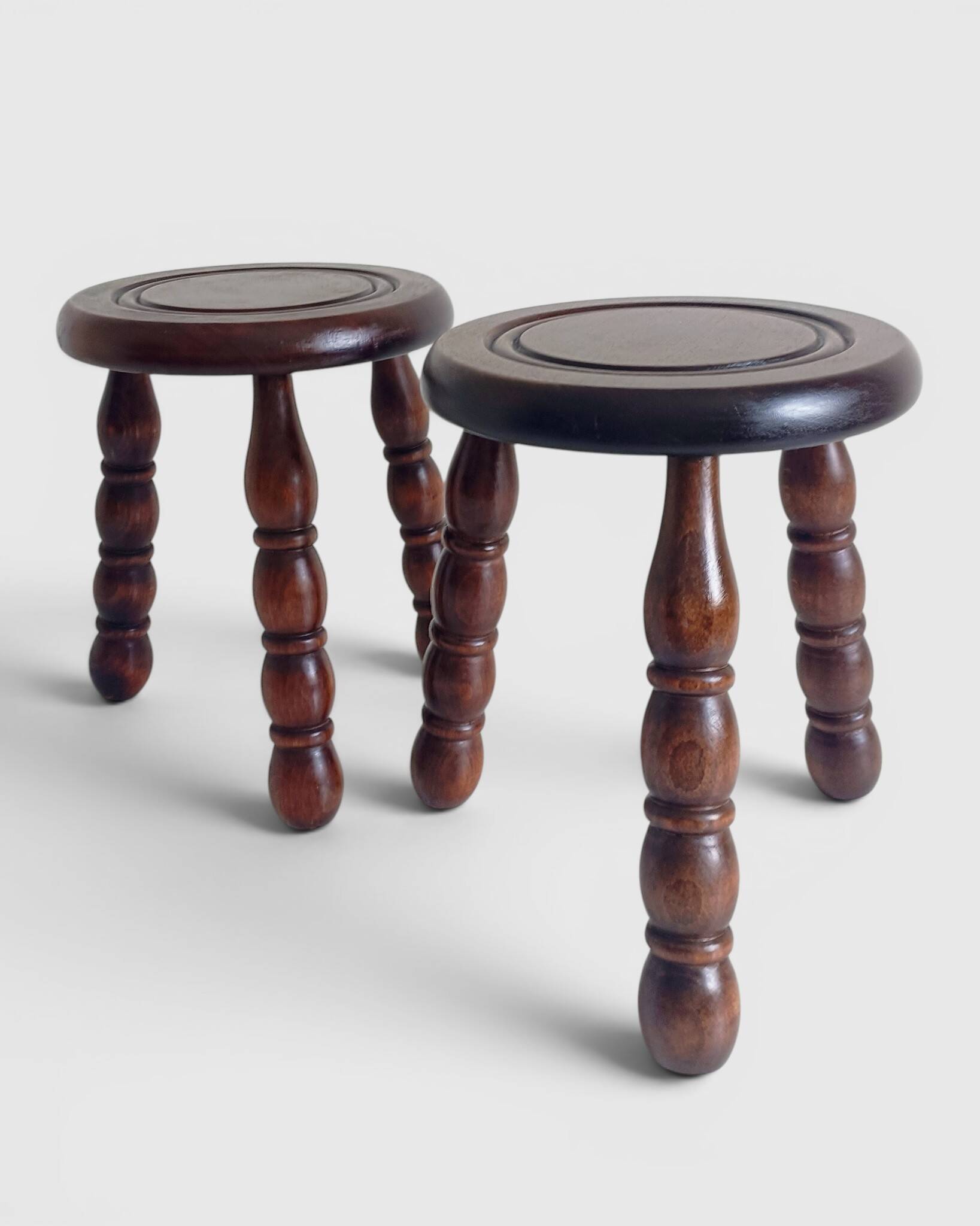 Mid-Century Chestnut Wood Stools Attributed to Charles Dudouyt, 1950s