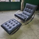 19th century rocking chair + footrest in skyl and chrome metal