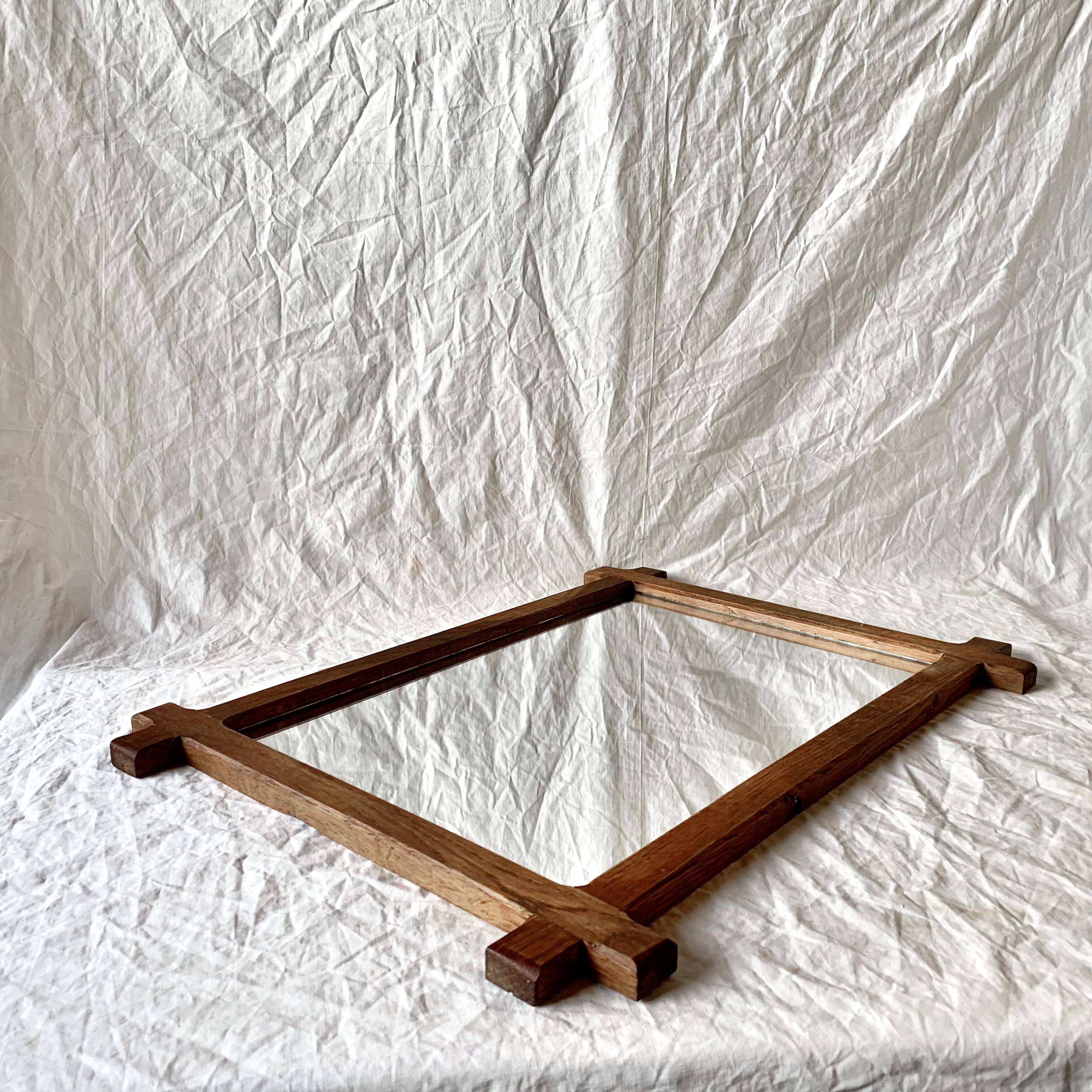 Vintage brutalist mirror with solid wood frame