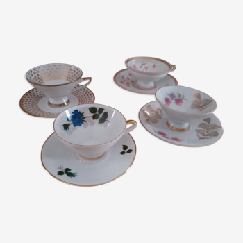 Lot de 4 tasses à café et sous-tasses dépareillées en porcelaine Bavaria