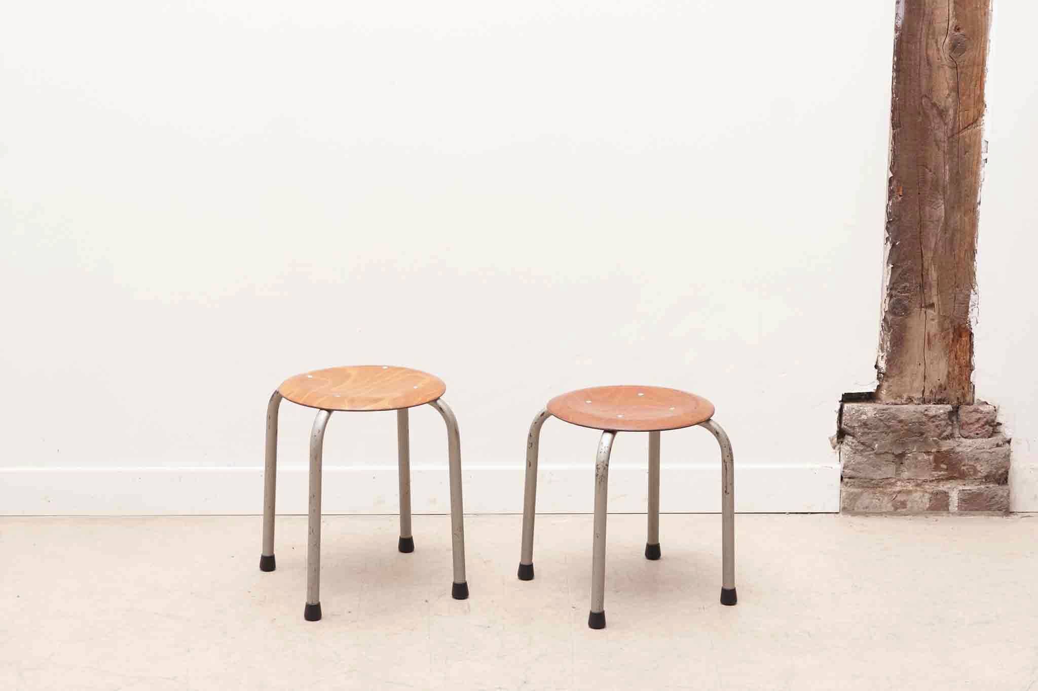 Vintage oak stool with grey legs