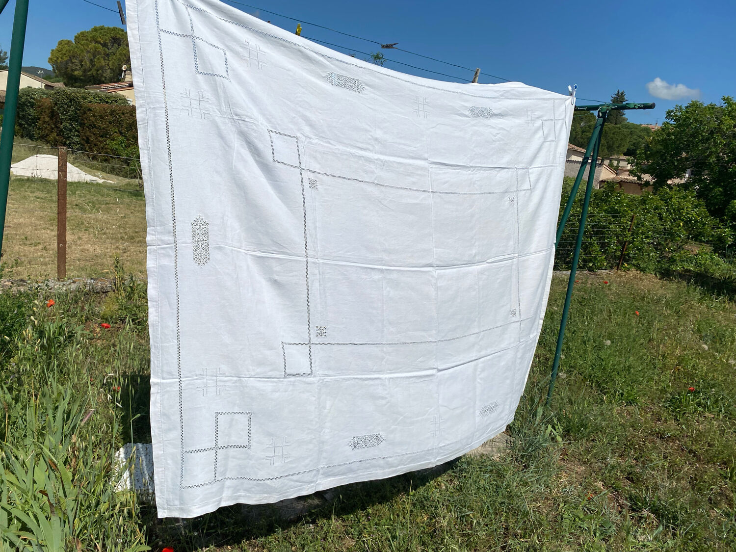 Embroidered linen tablecloth